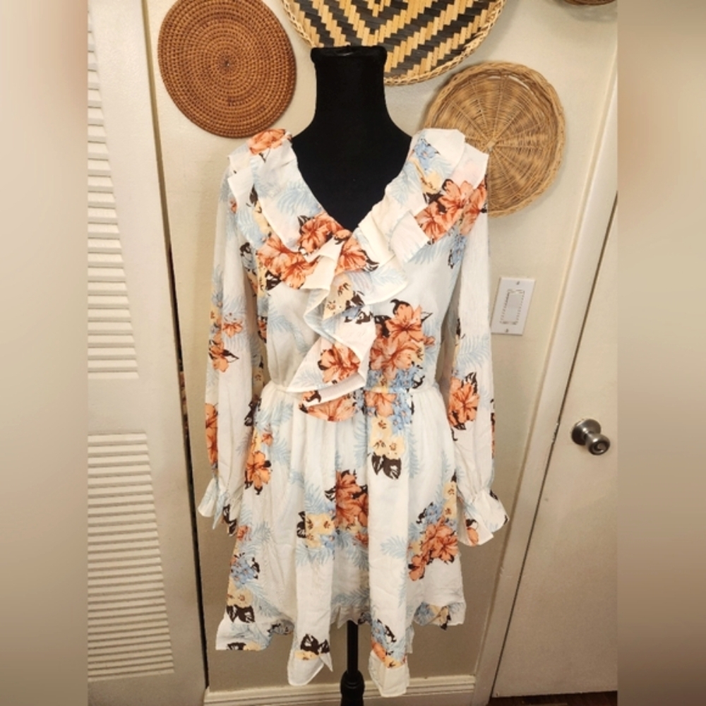 LAST ONE! Light Blue V Neck Mini Dress With Ruffles - Picture 5 of 8